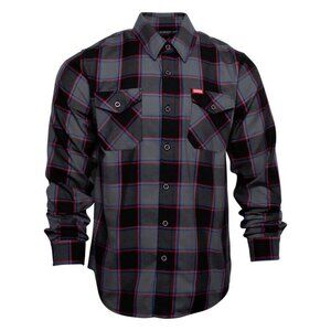 Dixxon x Jim York - Gonna Live Forever‎ Men's 2XL Flannel Shirt Black Gray Red